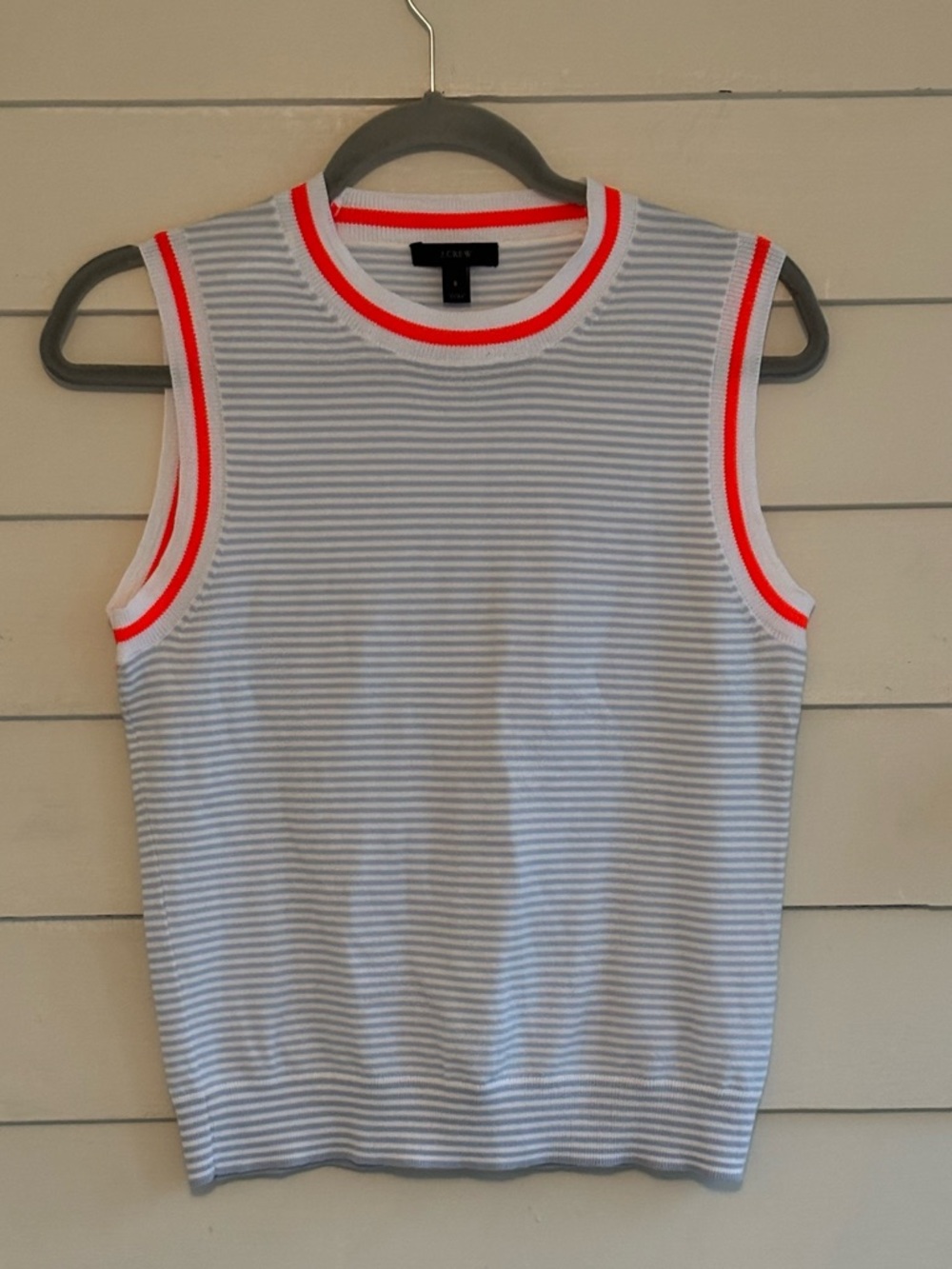 J. Crew Striped Knit Sleeveless Top with Neon Orange Neckline Size Small